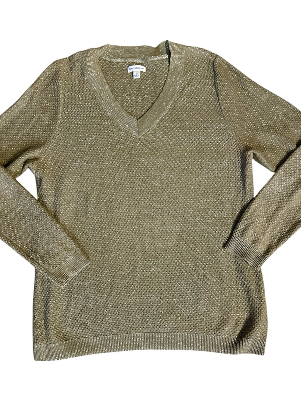 Croft & Barrow Metallic Shimmer V Neck Lightweight Sweater Olive Gray. 21â PTP
